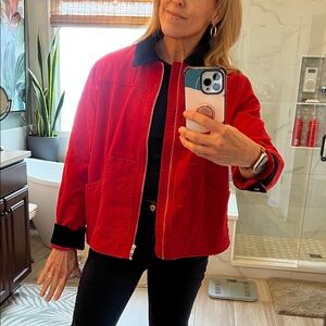NWT BDG Urban outfitters Red Utility Jacket  Black corduroy Accents Size Small
